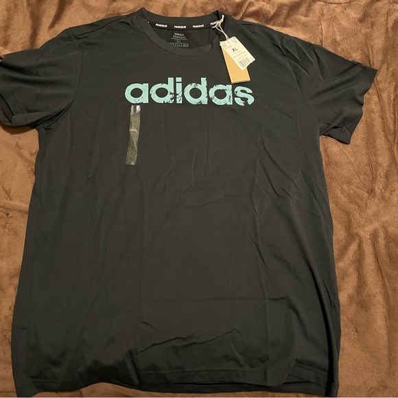Adidas Men's Black Tee with Pale Blue Logo - Picture 8 of 9